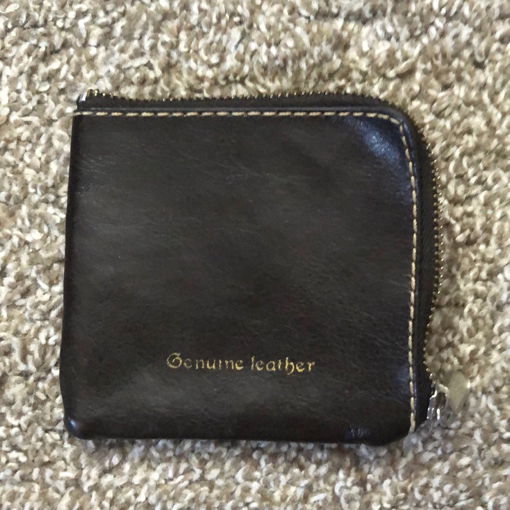 Brown leather wallet coin pouch